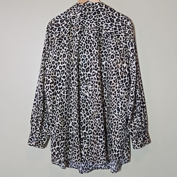 Foxcroft Leopard Print Cotton Button Down Shirt 24W Wrinkle Free No Iron - Picture 6 of 12
